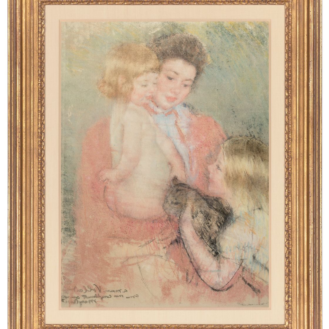 Mary Cassatt — Рейн Лефевр с белокурой малышкой и Сарой, держащей кошку, изображение 2