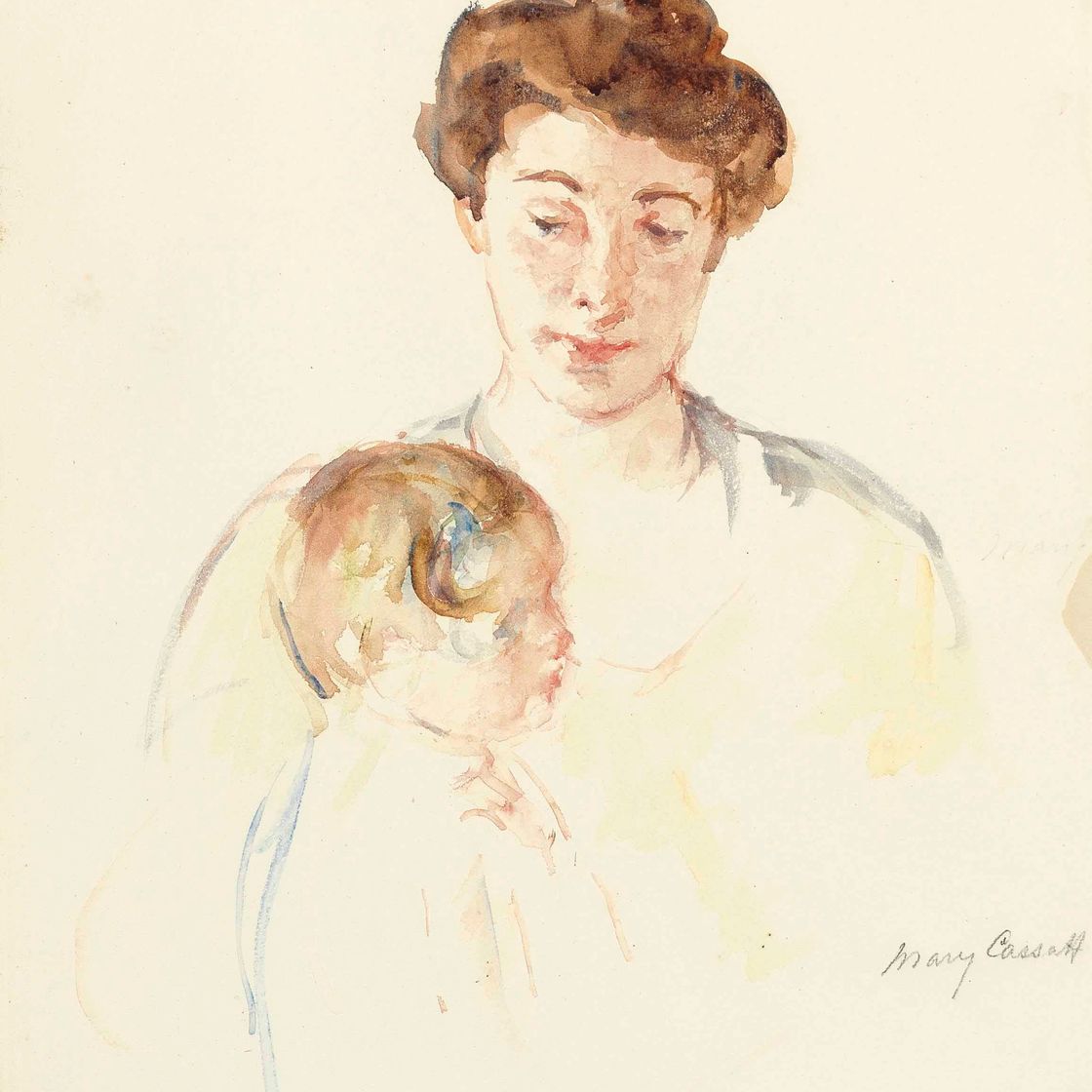 Mary Cassatt — Набросок темноволосой матери с ребенком слева