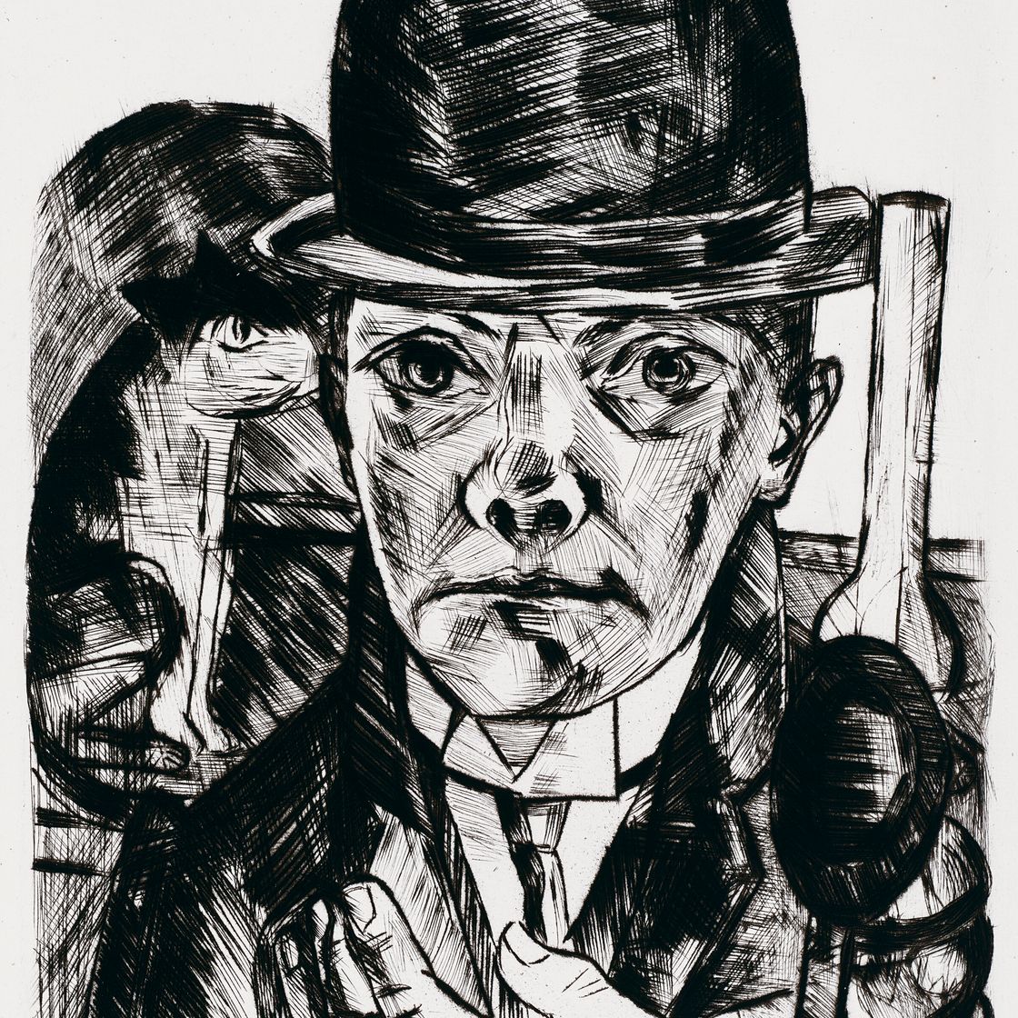 Max Beckmann — Сельбстбилдис в хижине штайфема (автопортрет в шляпе-котелке), изображение 1