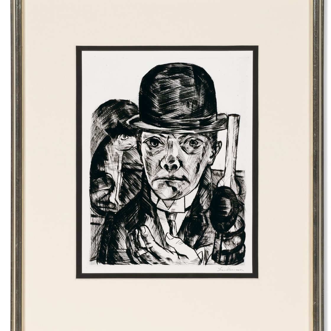 Max Beckmann — Сельбстбилдис в хижине штайфема (автопортрет в шляпе-котелке), изображение 2