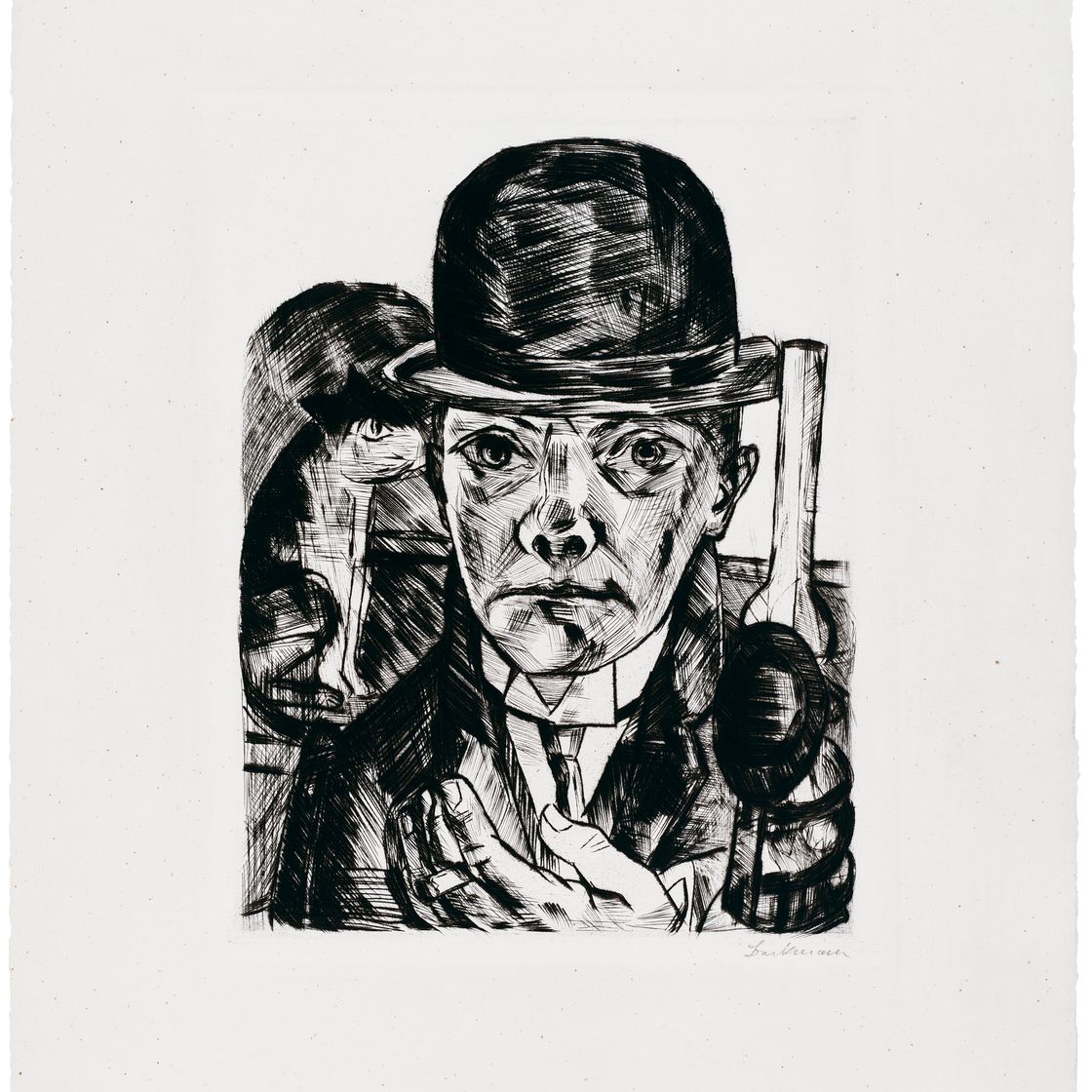 Max Beckmann — Сельбстбилдис в хижине штайфема (автопортрет в шляпе-котелке), изображение 3