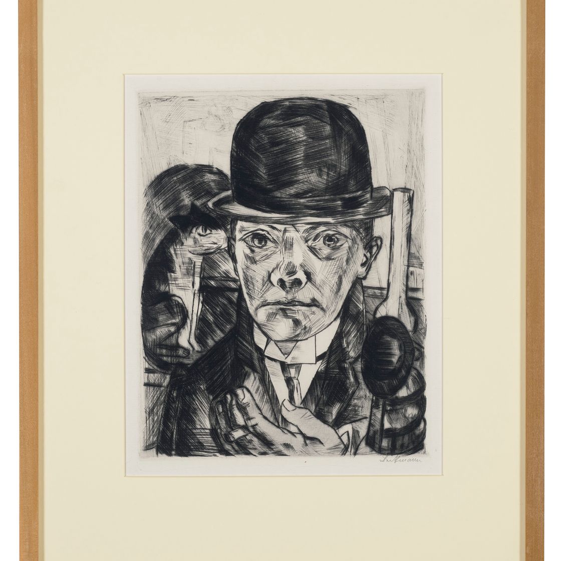 Max Beckmann — Selbstbildnis mit steifemHut (Автопортрет в шляпе-котелке), изображение 2