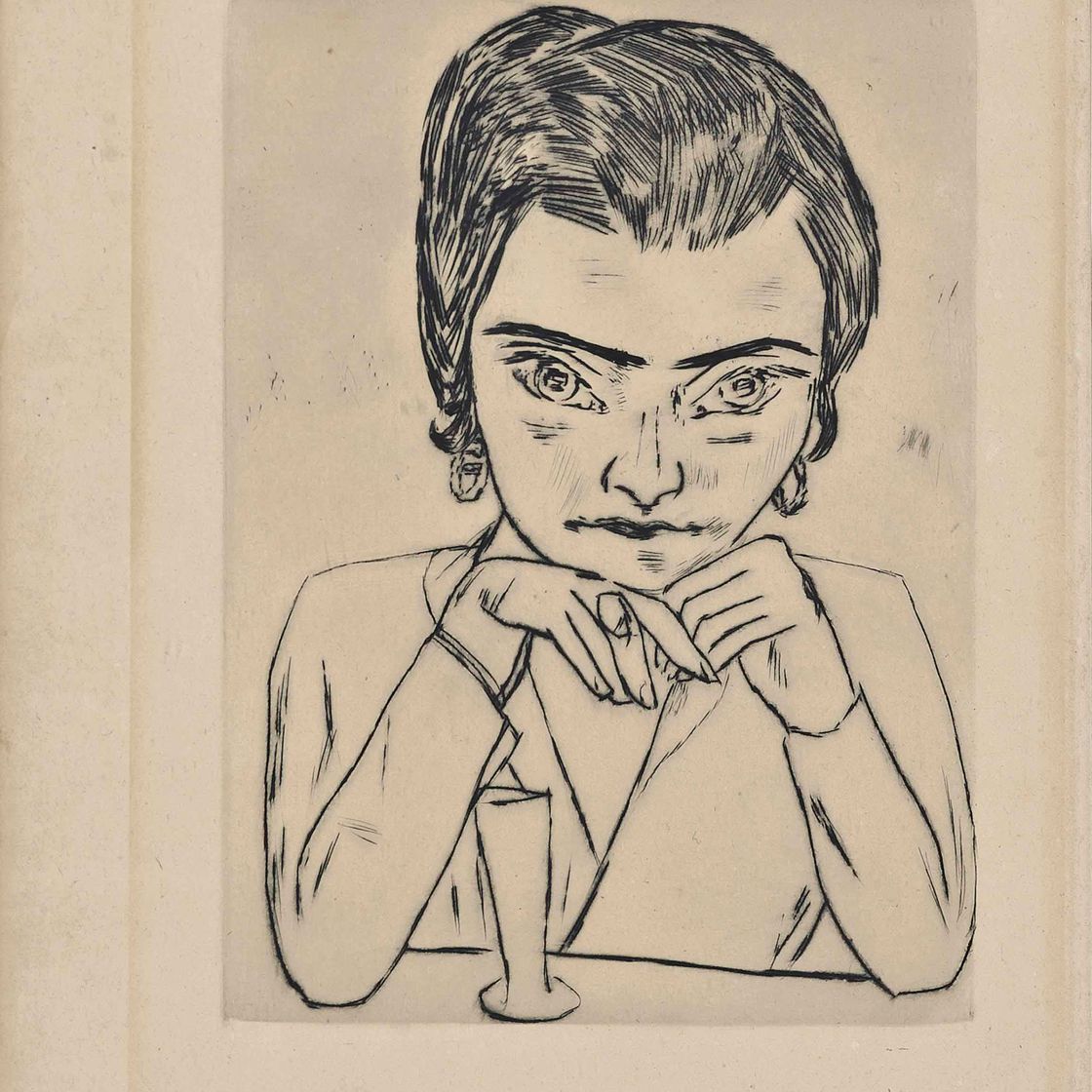 Max Beckmann — Портрет Наилы, опирающейся на руки, за стеклом (Hofmaier 265Bb)