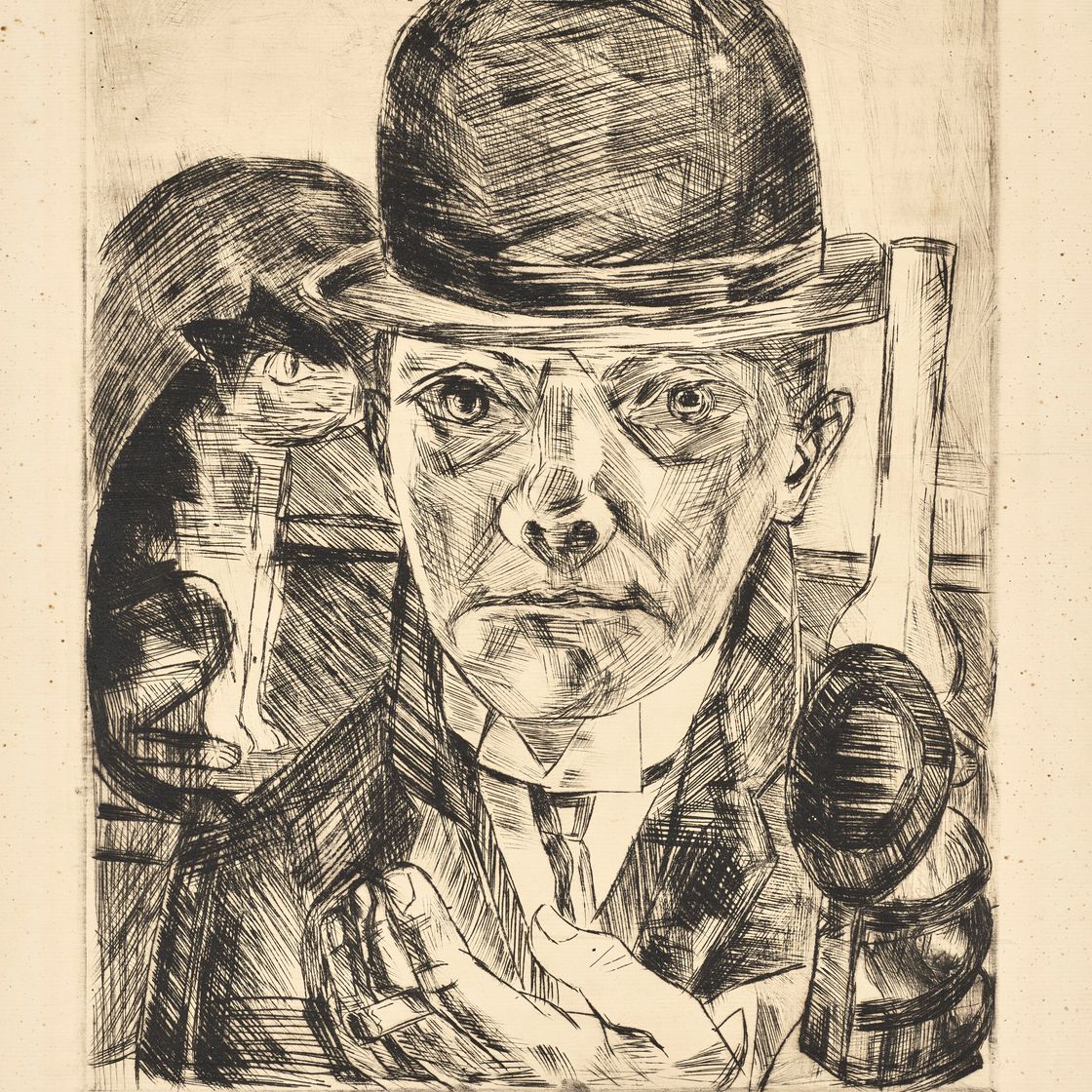 Max Beckmann — Selbstbildnis mit steifem Hut ("Автопортрет в шляпе-котелке"), изображение 1