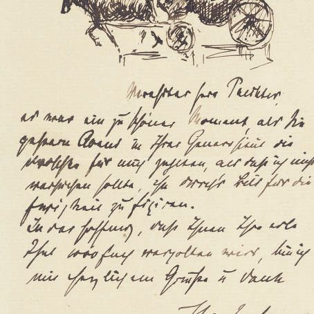 Max Liebermann — Набросок конного экипажа на письме