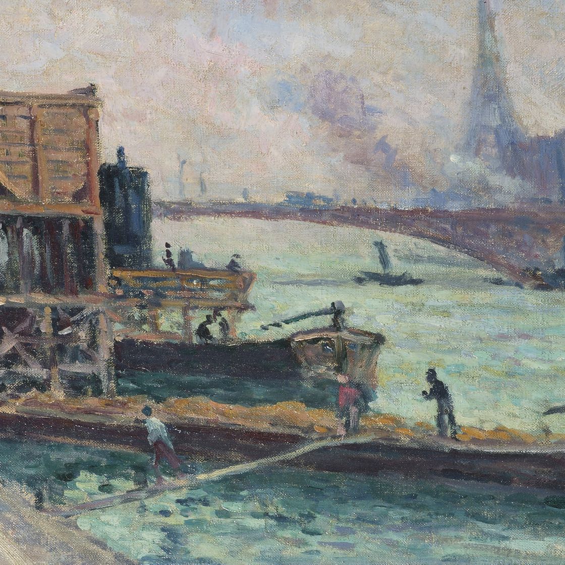 Maximilien Luce — Шаланды на берегу Сены при температуре Гри
