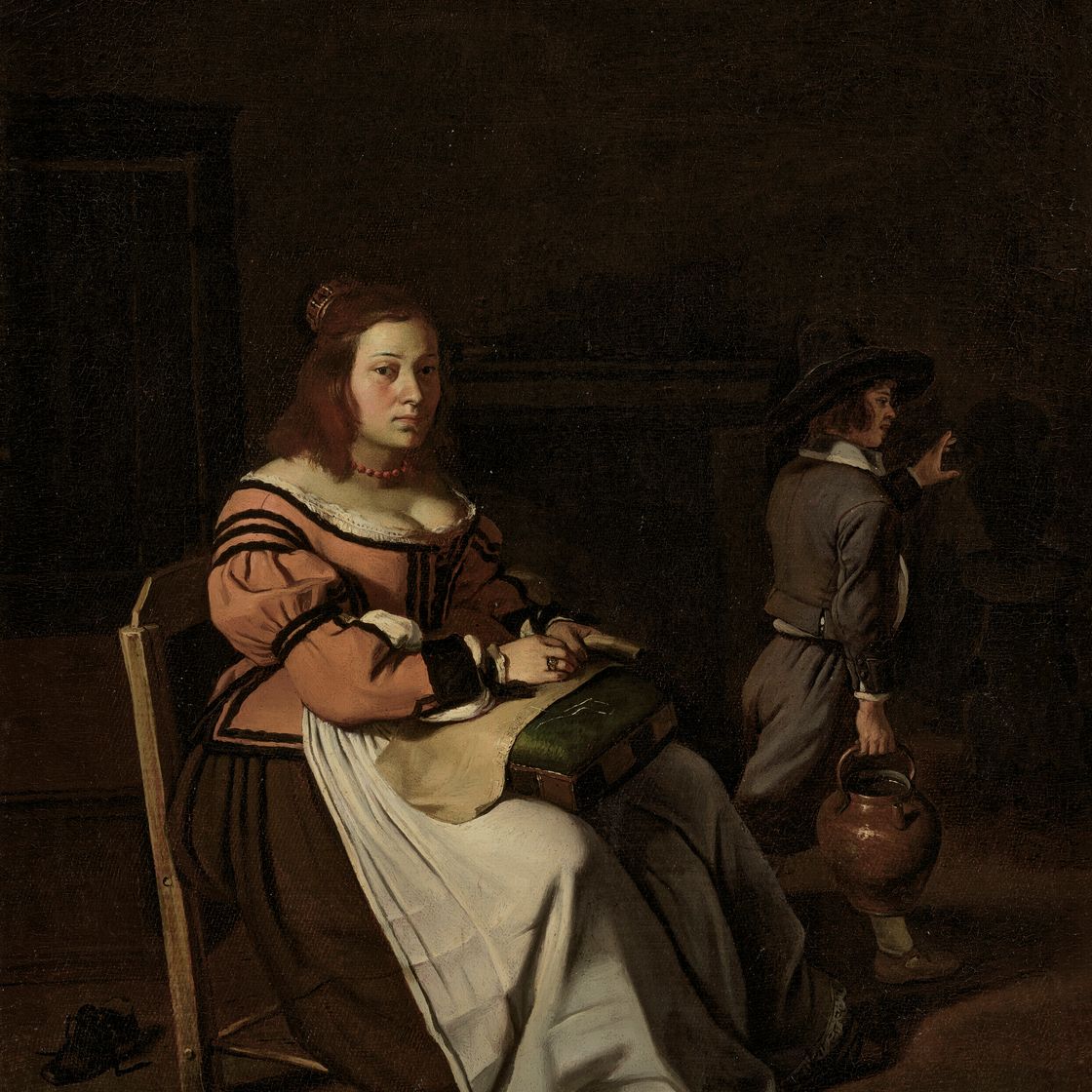 Michael Sweerts — Дама, шьющая кружева в интерьере, изображение 1