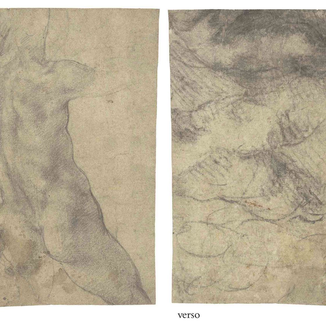 Michelangelo — Обнаженный мужчина, вид сзади ( recto ); Этюды обнаженных мужчин ( verso )