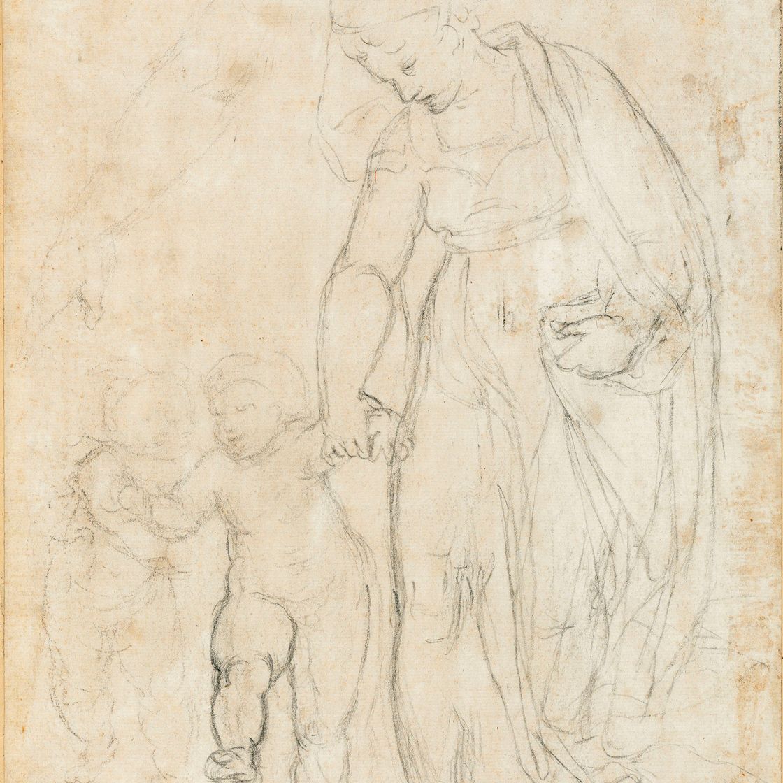 Michelangelo — Богородица, идущая с Младенцем Христом и младенцем Святым Иоанном