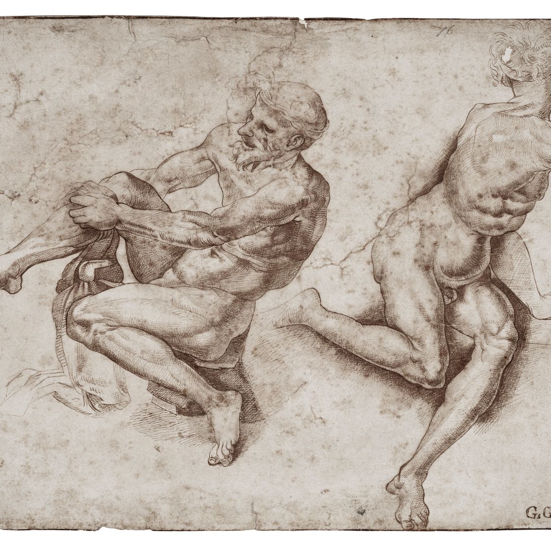 Michelangelo — Этюды двух обнаженных мужчин по мотивам картины Микеланджело Буонарроти "Купальщики", изображение 1