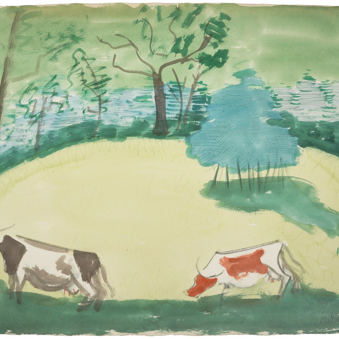 Milton Avery — Коровы на склоне холма