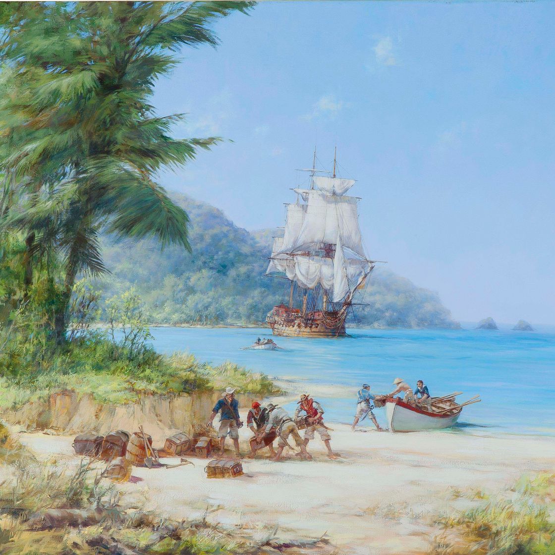Montague Dawson — Корабль Генри Моргана у берегов Горгоны в Тихом океане