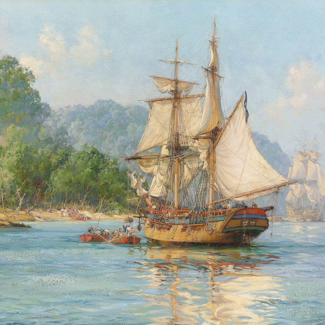 Montague Dawson — "Пристанище пиратов", Кокосовый остров, Тихий океан