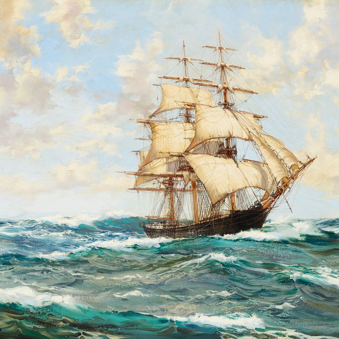 Montague Dawson — Клипер "Дикий рейнджер" под легким парусом, изображение 1