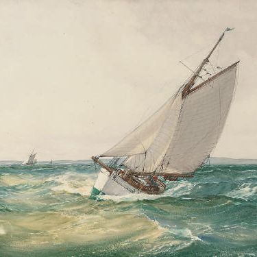 Montague Dawson — Мачта яхты с багром, тянущаяся к Соленту