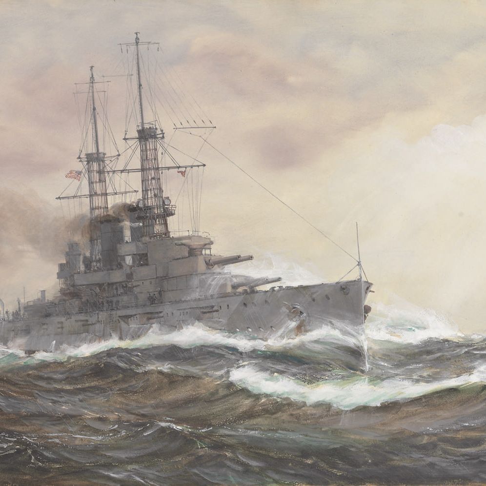 Montague Dawson — Американский корабль "Нью-Йорк" в Срединно-Атлантическом океане