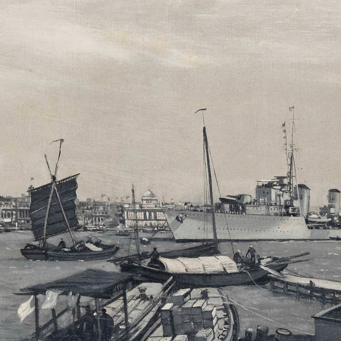 Montague Dawson — Британский военный корабль, стоящий в гавани Шанхая, Китай