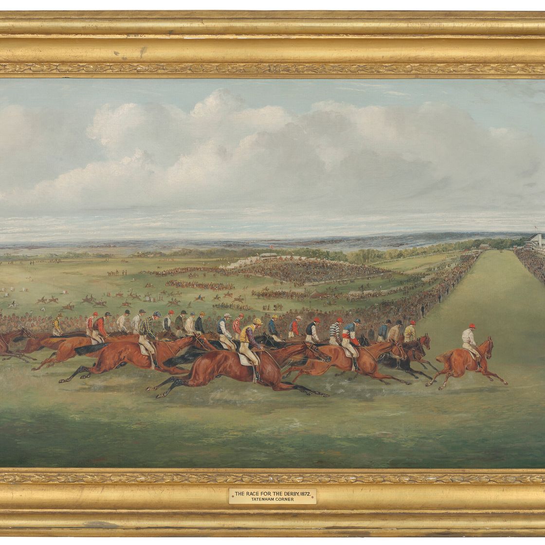 Mr. — Гонка на дерби, 1872 год: поле, огибающее угол Таттенхэма, панорамный вид на толпу на Эпсом-Даунс за ним; и финиш Дерби, 1872 год: "Креморн" мистера Х. Сэвилла первым, "Пел-Мел" мистера Дж. Н. Эстли вторым и "Куинс" лорда Фалмута вторым. Третий посланник, изображение 3