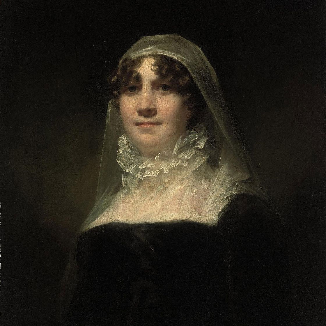 Mr. — Портрет леди, предположительно миссис Джейн Ходжсон (1749/50-1814), жены мистера В. Джайлса, длиной до груди, в черном платье с кружевным воротником и головным убором