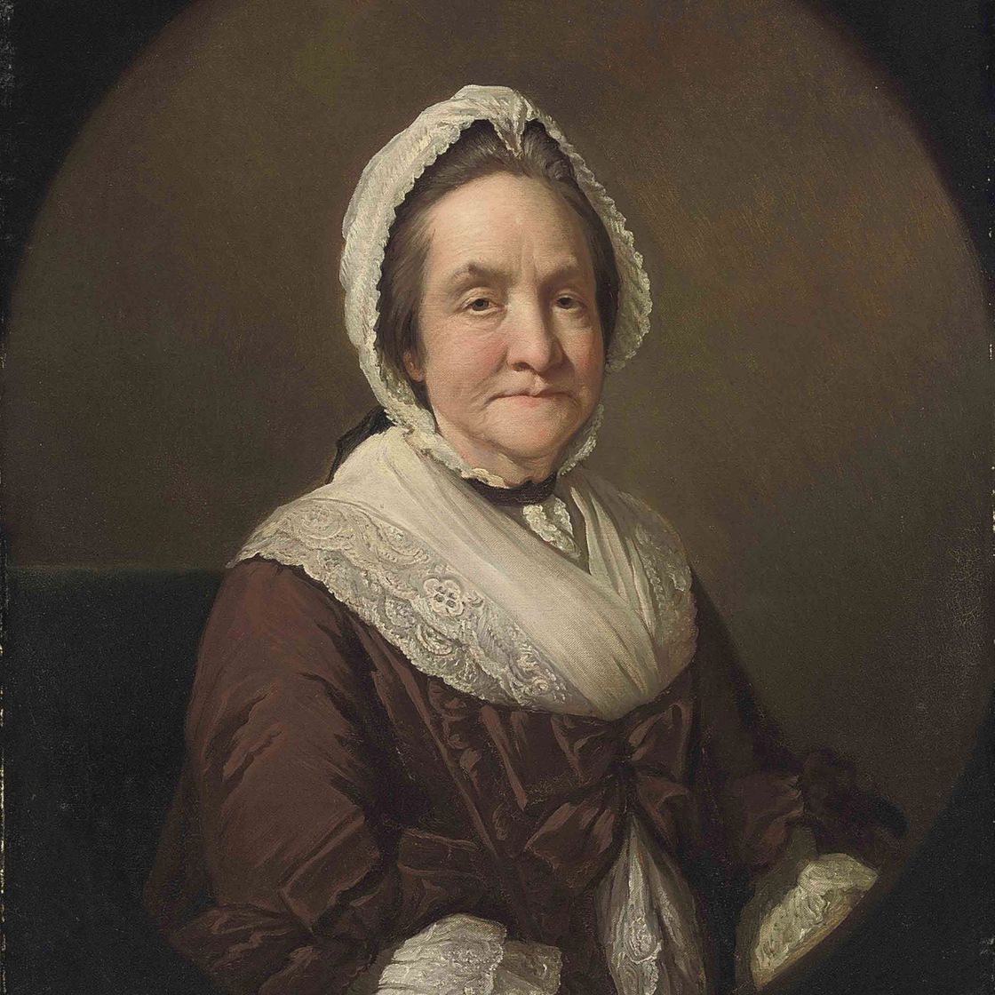 Mr. — Портрет Фрэнсис Эдкок, миссис Роберт Батчер (р. 1710), в полный рост, в коричневом платье, кружевной шали и чепце, имитирующий овал