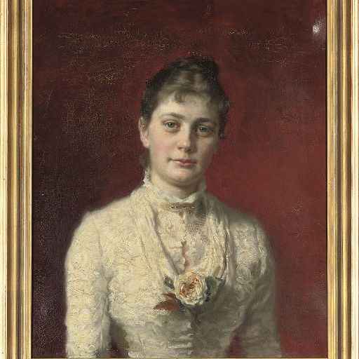 Mr. — Портрет миссис Х. Уичфелд (1849-1907), в полный рост, в коричневом костюме и зеленой шляпе, на фоне леса; и портрет Э. Уичфелда, эсквайра, в полный рост, в белом кружевном платье с желтой розой