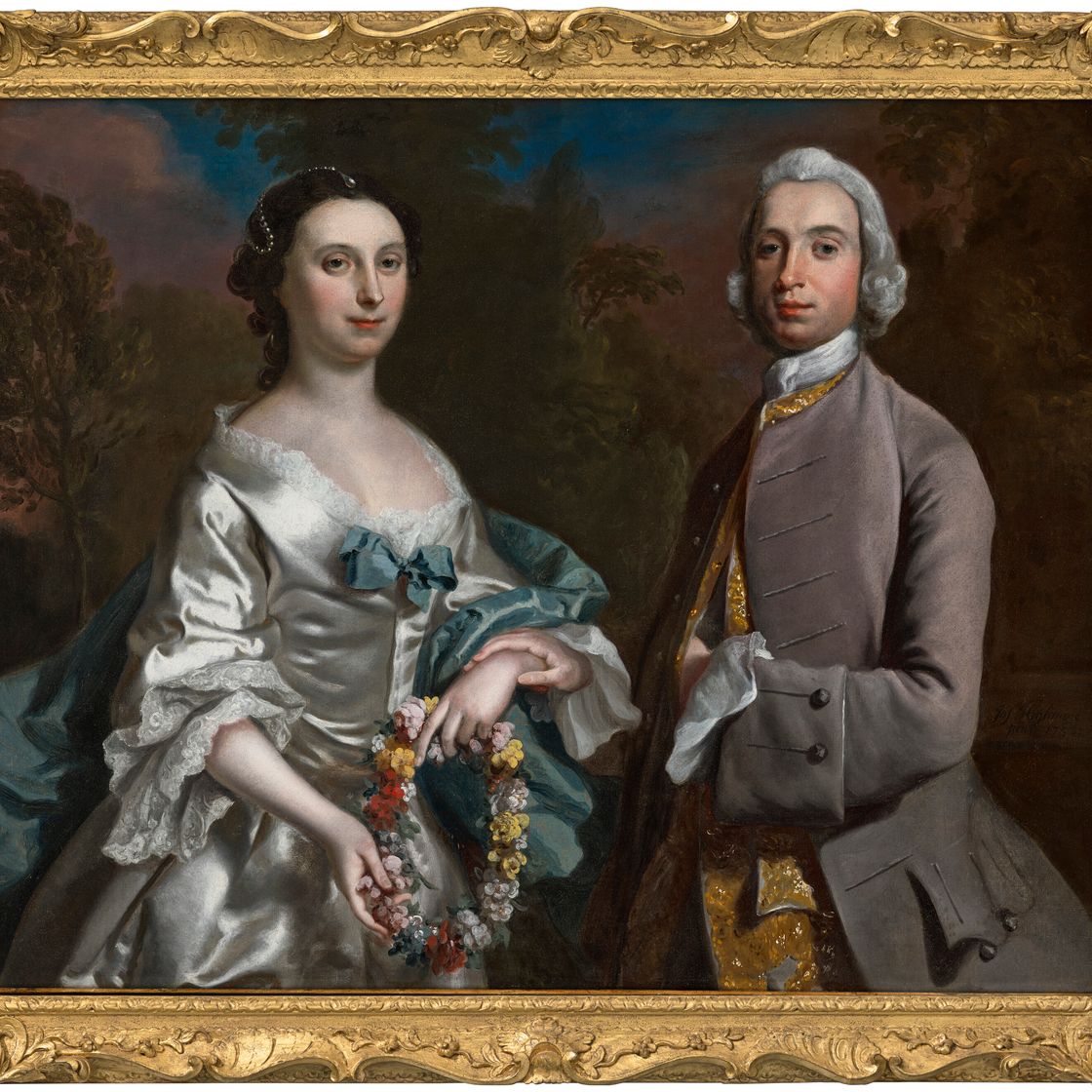 Mr. — Портрет мистера Эдварда Прайса (р.1723), Ганли и миссис Фрэнсис Прайс, урожденной Эгертон, Трелидан, в полный рост, на фоне пейзажа, изображение 2