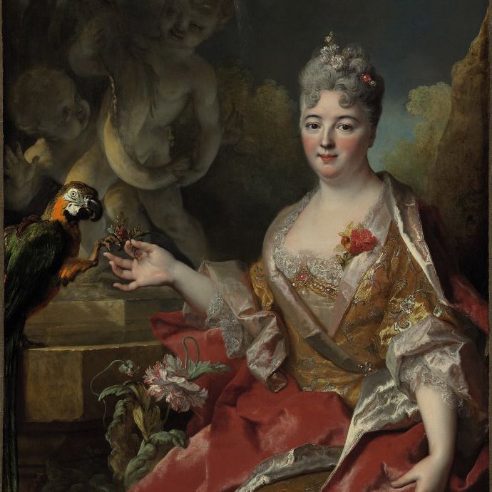 Nicolas de Largillierre — Портрет женщины с попугаем Ара