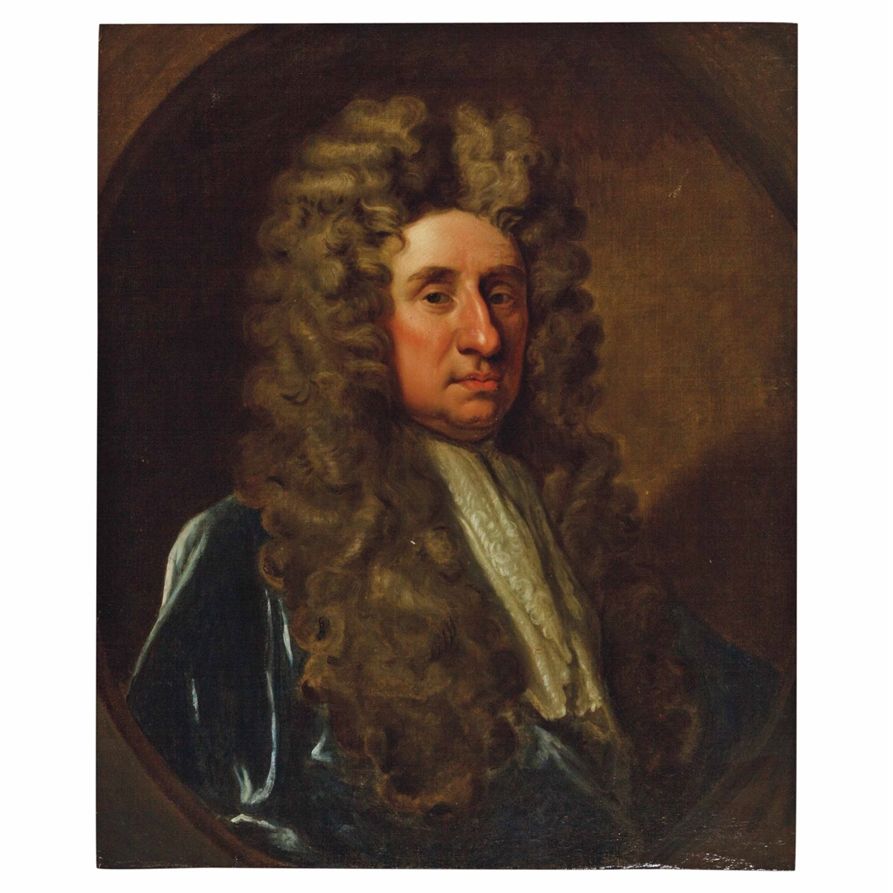 Nicolas de Largillierre — Портрет джентльмена, во весь рост, в синем сюртуке, в нарисованном овале