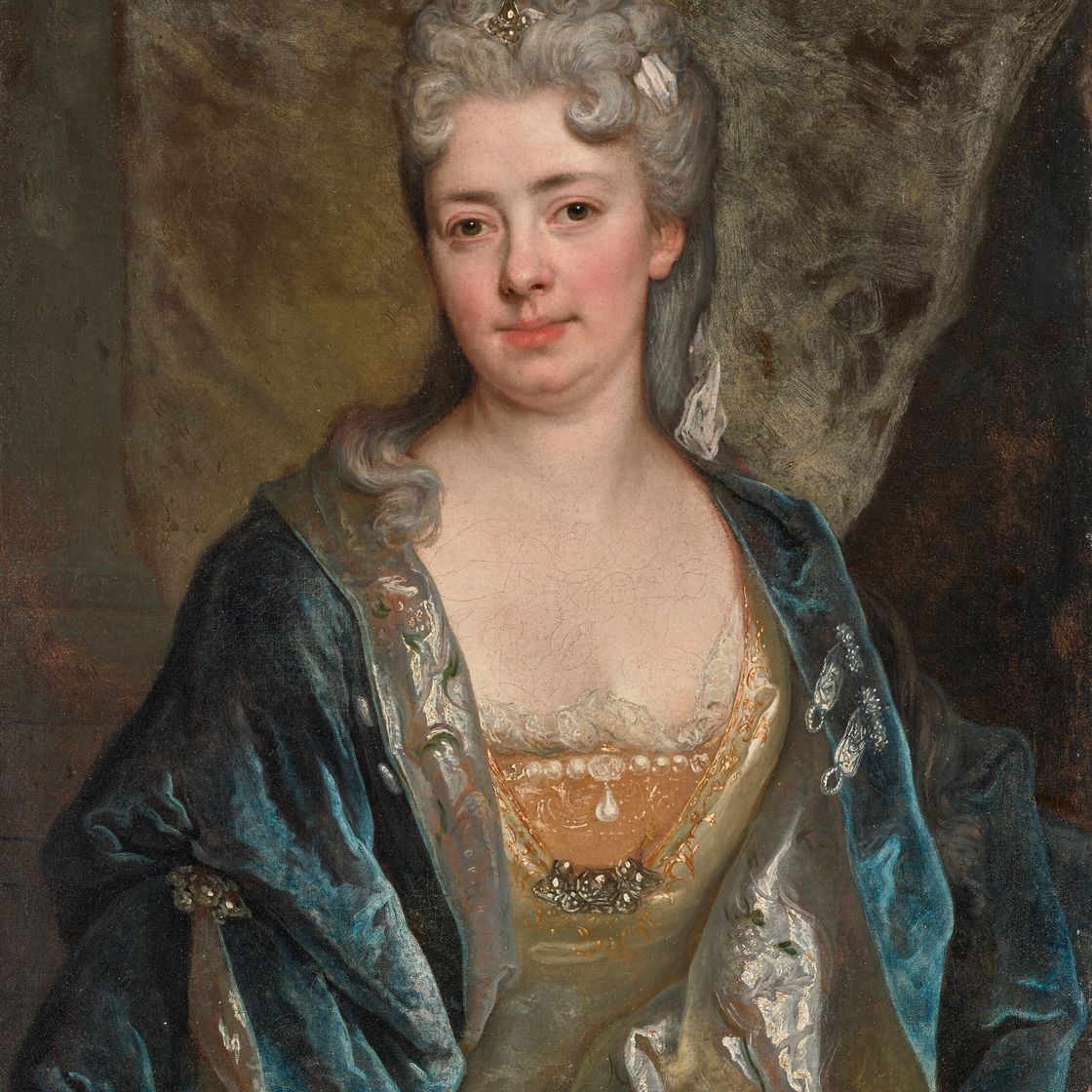 Nicolas de Largillierre — Портрет молодой женщины в белом костюме, изображение 1