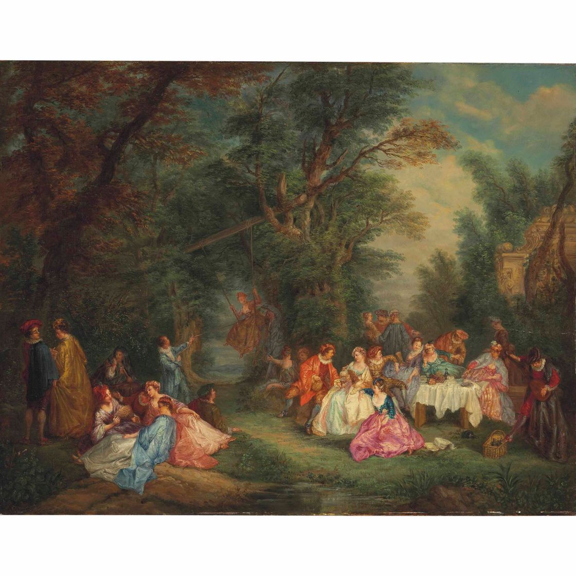 Nicolas Lancret — Праздник шампанского с танцующей парой и сопутствующей картиной