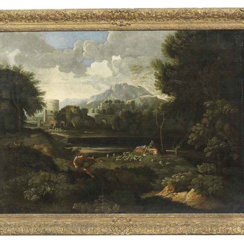 Nicolas Poussin — Пейзаж с путешественниками на берегу озера