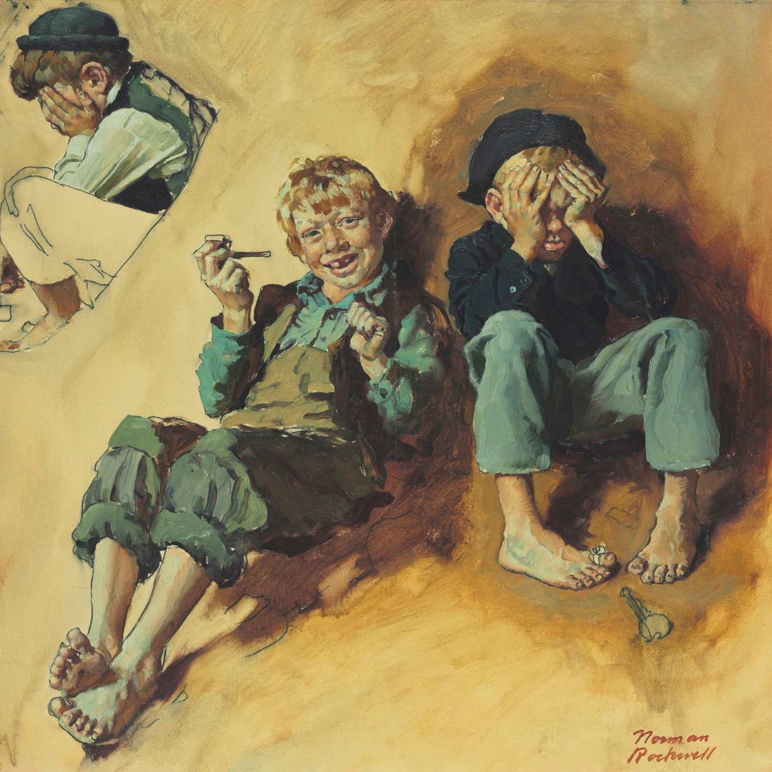 Norman Rockwell — Этюд к фильму "Том Сойер (Гек учит Тома и Джо курить)"