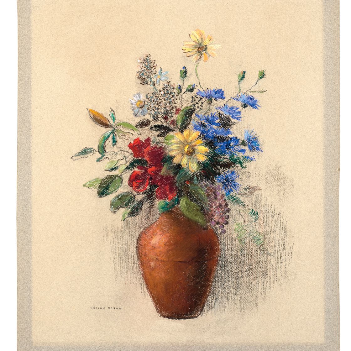 Odilon Redon — Цветы в вазе темно-коричневого цвета, изображение 2