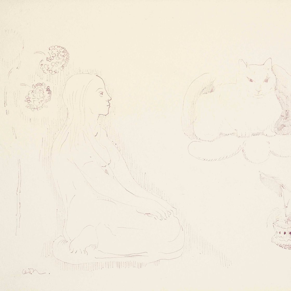 Odilon Redon — Молодая девушка просто общается с цветами