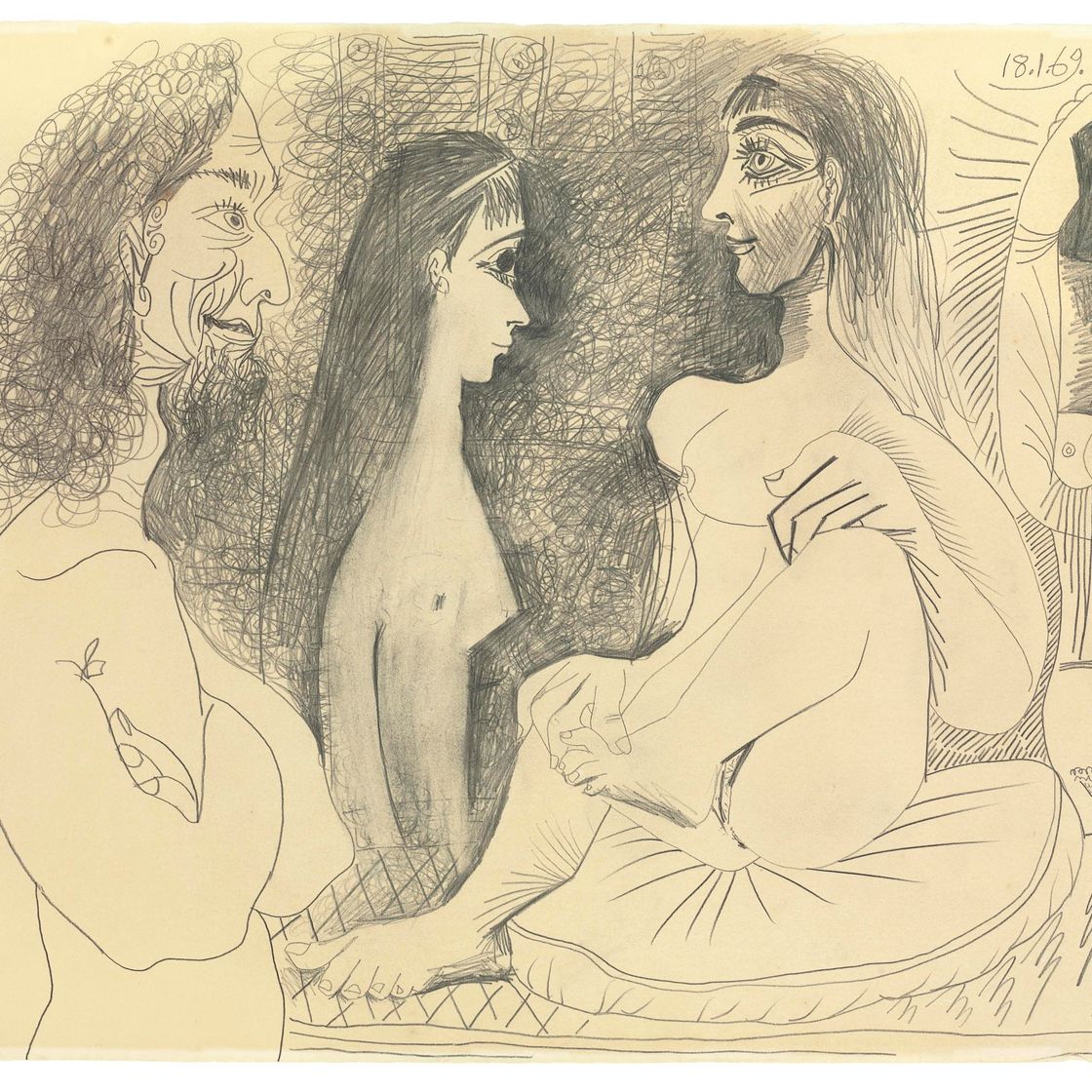 Pablo Picasso — Трое молодых женщин и бюст человека