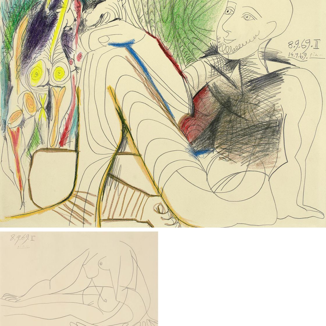 Pablo Picasso — Мужчина и женщина рядом ( сзади ); Этюд о новой женщине ( сзади )