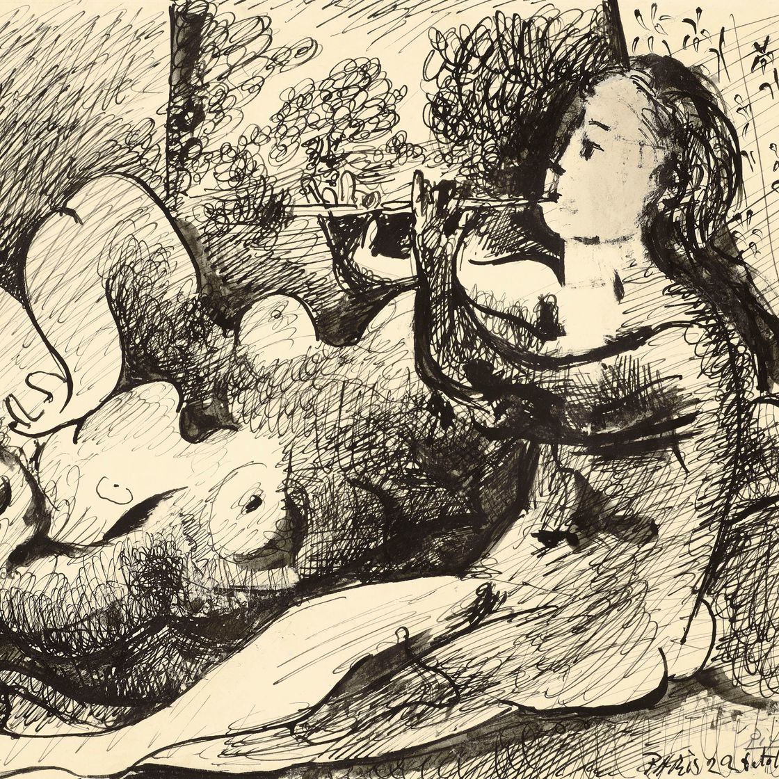 Pablo Picasso — Девушка на флейте и на диване