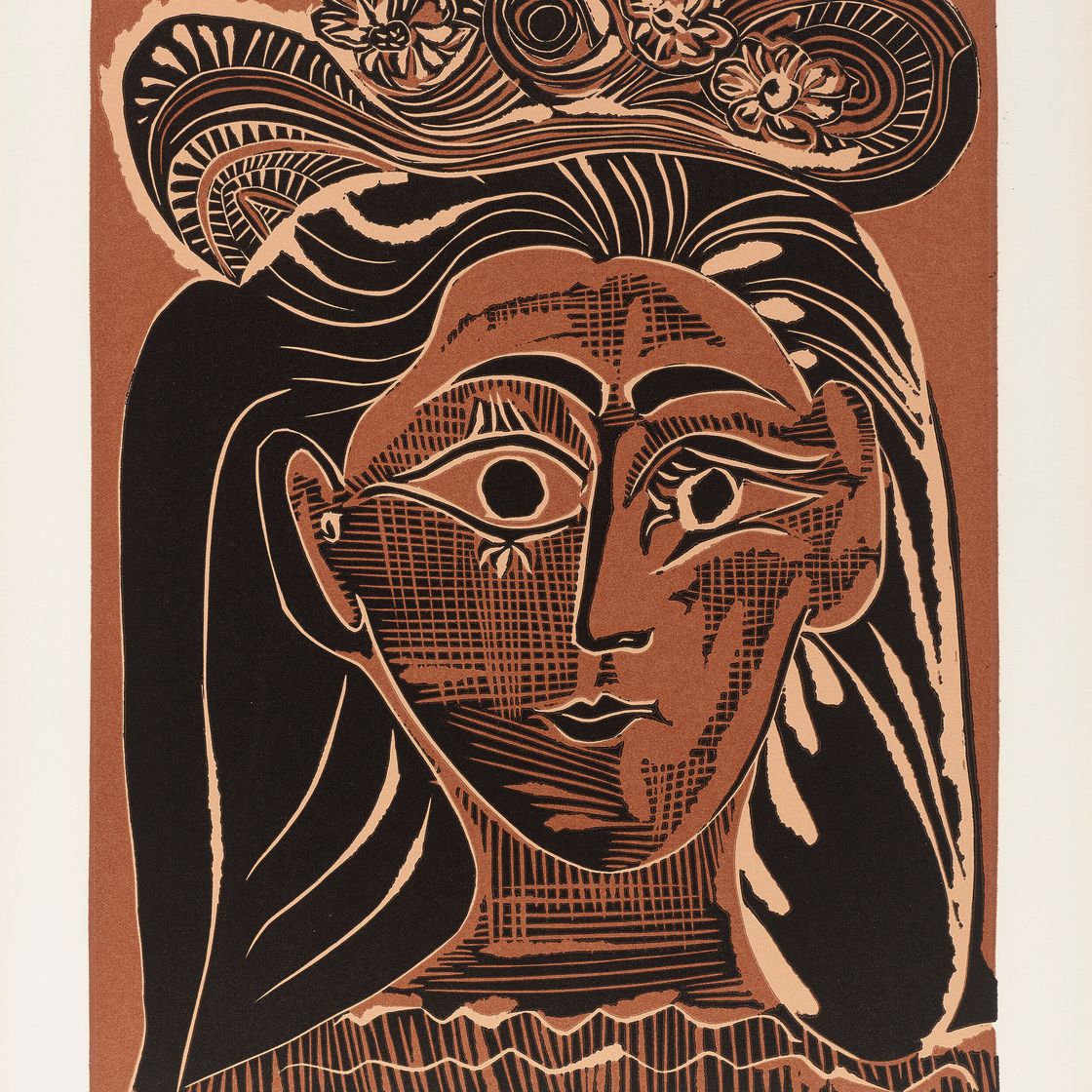 Pablo Picasso — Женщина в головной убор с цветами, изображение 1