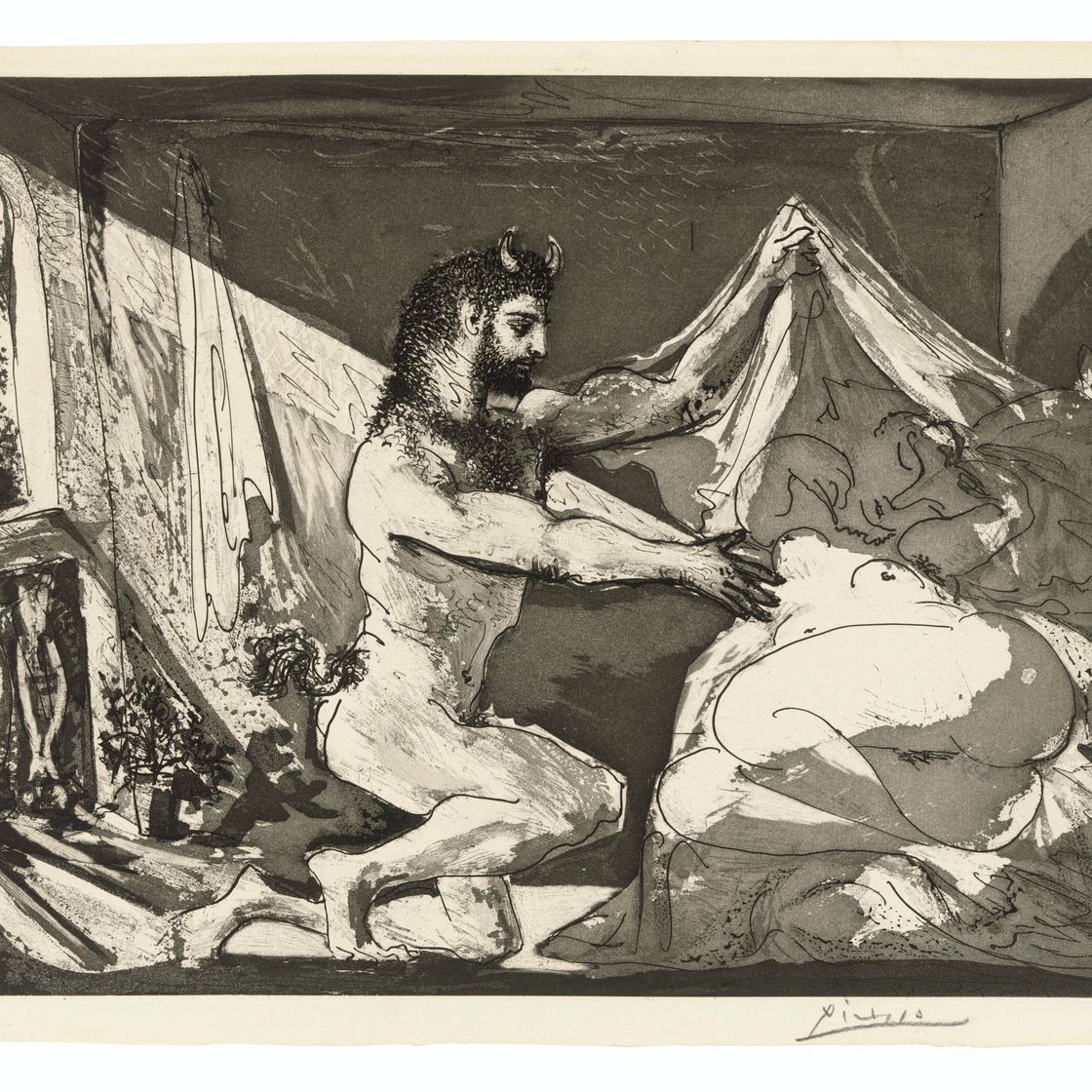 Pablo Picasso — Девственный фавн и женщина, от: La Suite Vollard, изображение 1