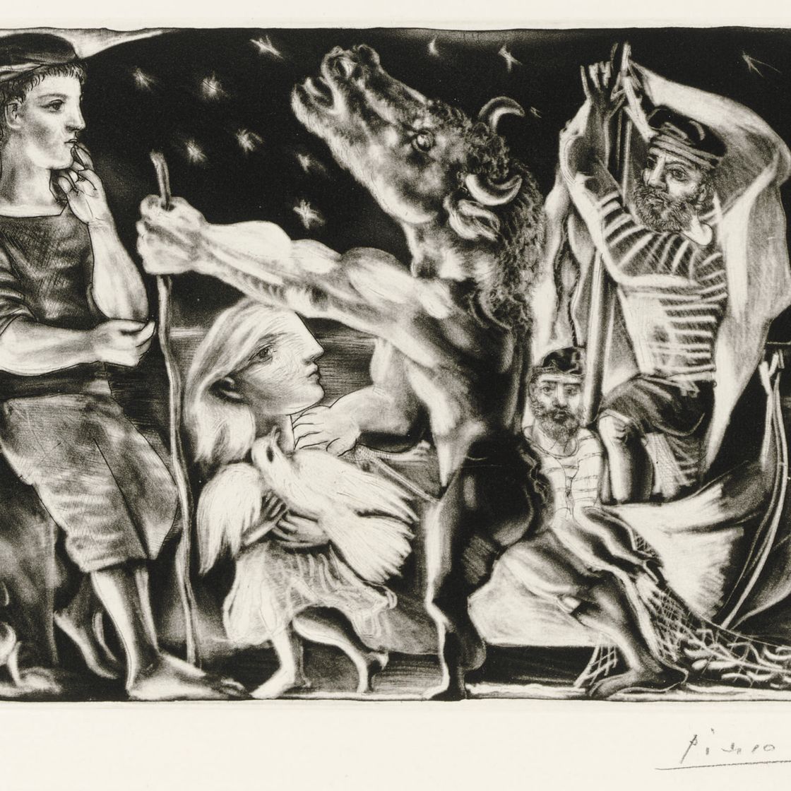 Pablo Picasso — Минотавр - путеводитель по ночной жизни, из оперы "Сюита Воллара" (стр. 225; стр. 437)