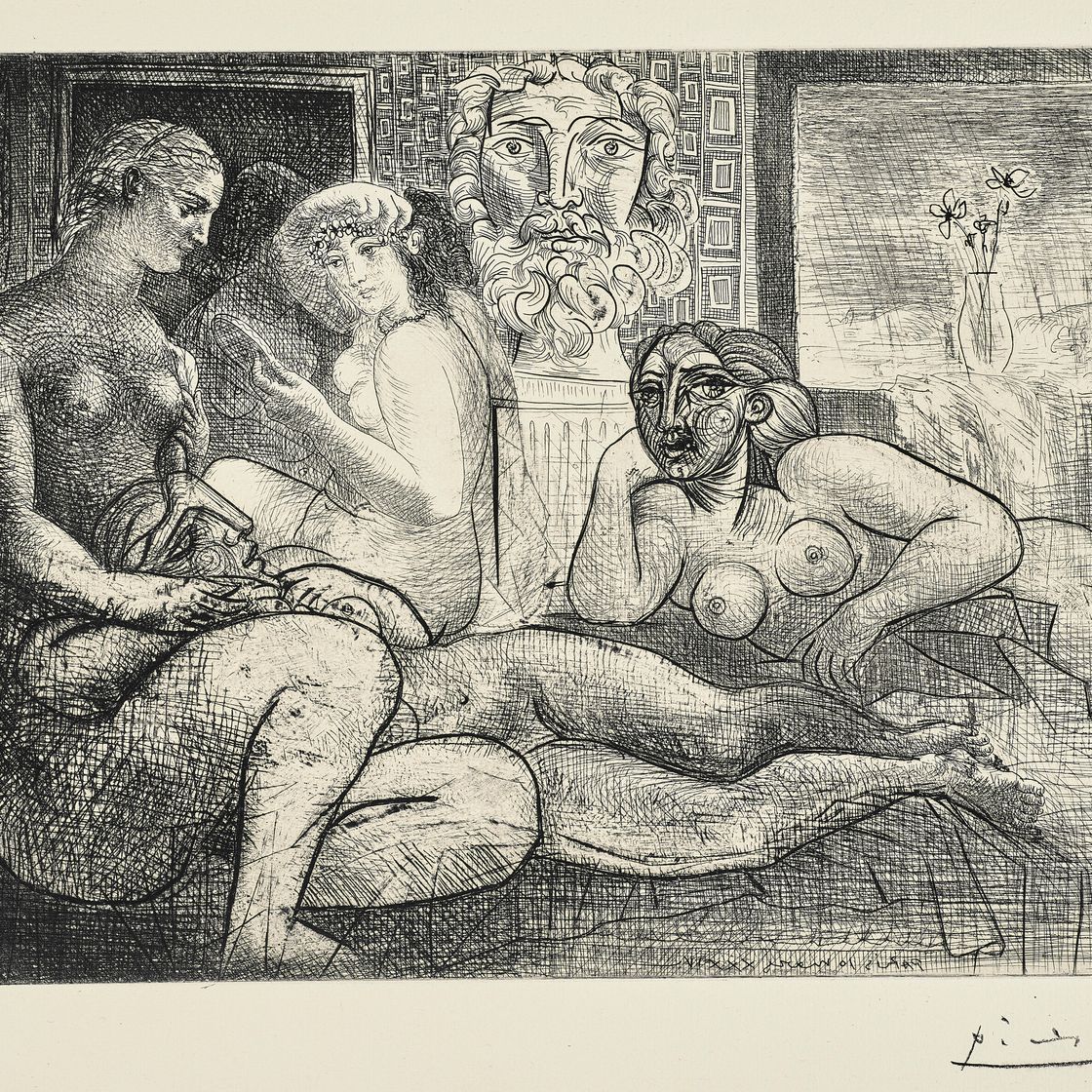 Pablo Picasso — "Четыре новые женщины и их скульптура наедине" из "Сюиты Воллар", изображение 1