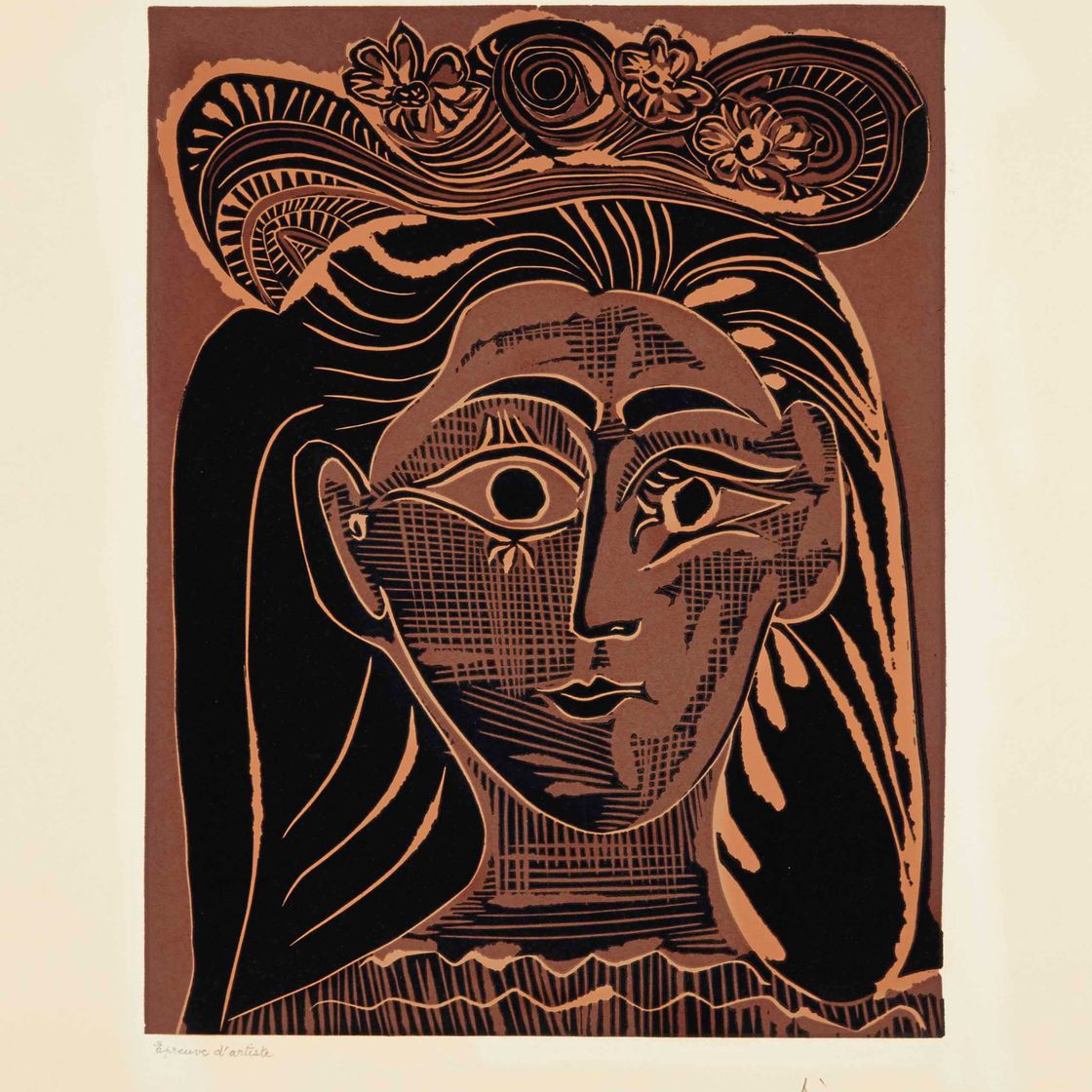 Pablo Picasso — Женщина в головной убор с цветами