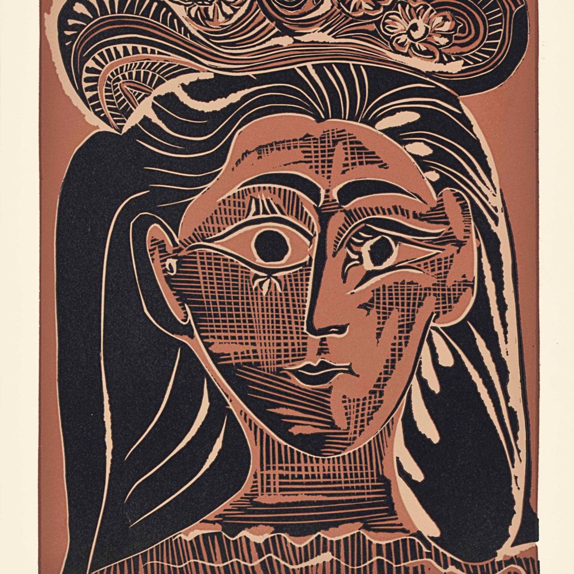Pablo Picasso — Женщина в головной убор с цветами