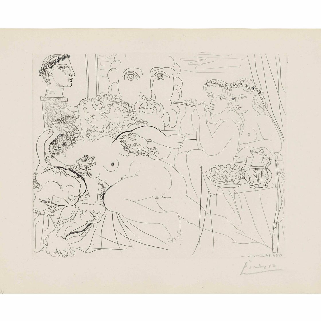 Pablo Picasso — Автопортрет из трех форм: Пэнт Куронне, скульптор в образе бюста и влюбленной минотавры, от: La Suite Vollard