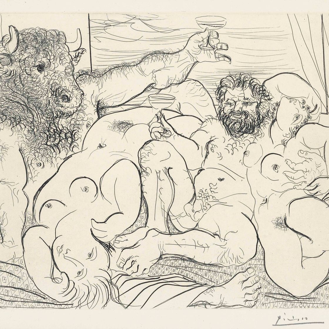Pablo Picasso — Сцена "Вакханалия с минотавром", автор: Сюита Воллар (B. 192; Ba. 351)