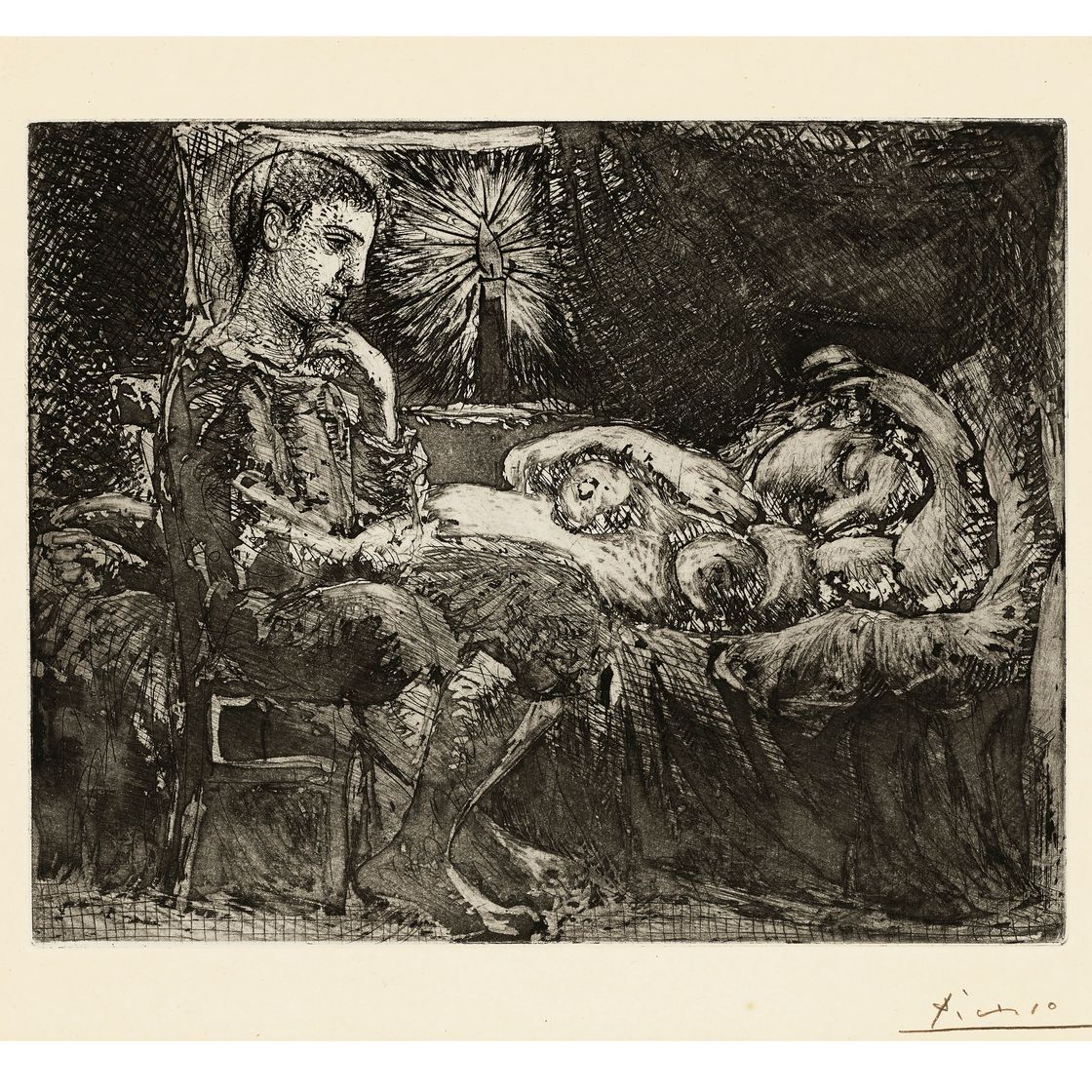 Pablo Picasso — "Гарсон и сонная девушка в канделябрах" из "Люкса Воллара"