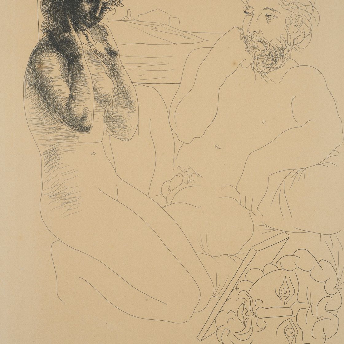 Pablo Picasso — Скульптор и модель Аженуйе, планше из сюиты Воллара, 1933