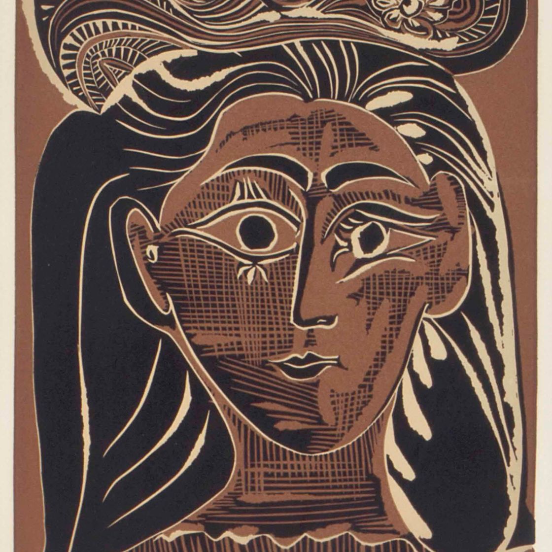 Pablo Picasso — Женщина в головной убор с цветами