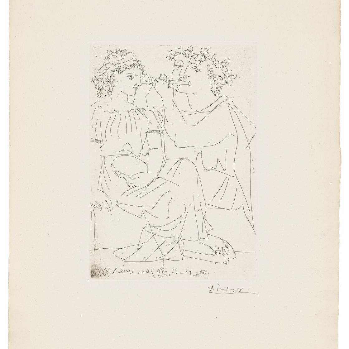 Pablo Picasso — Флейтистка и молодая девушка на тамбурине, от: La Suite Vollard