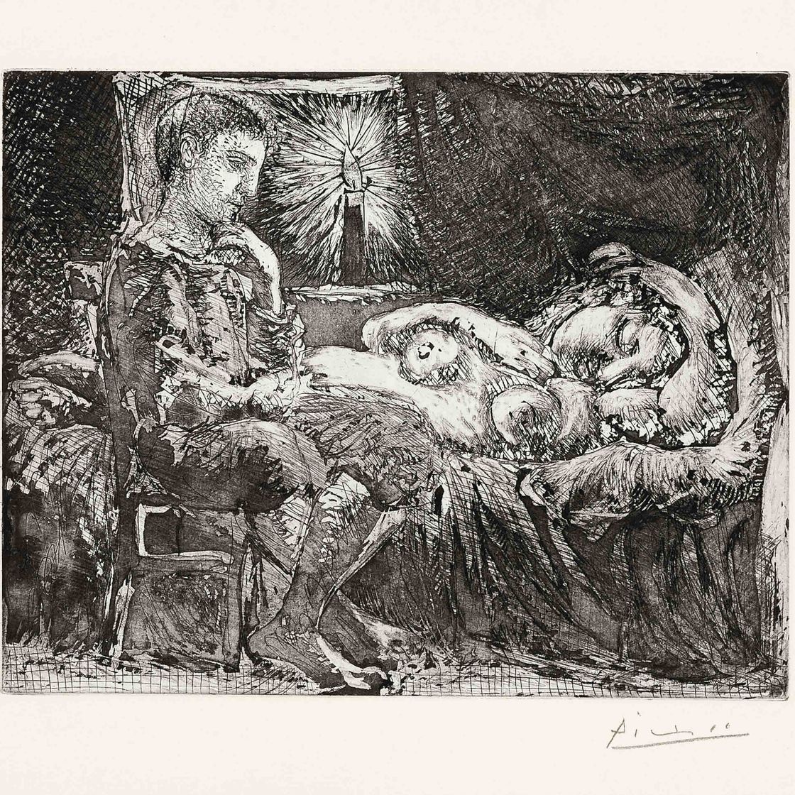 Pablo Picasso — "Гарсон и ночлег на канделябрах", от: La Suite Vollard (Bloch 226; Baer 440 III)
